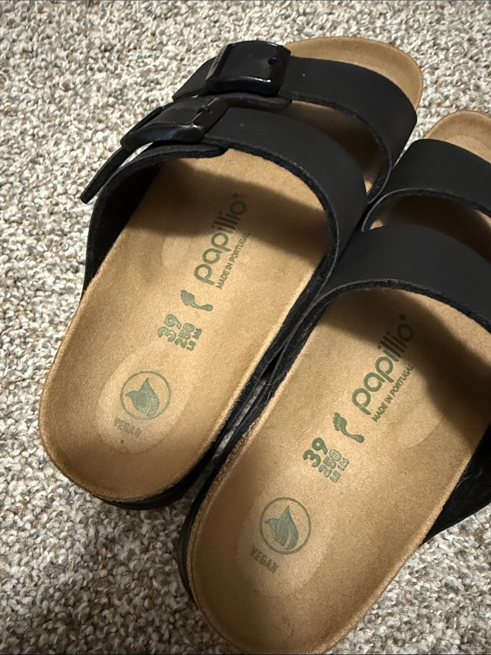 Papillio Black Two-Buckle Cork Footbed Slide Sandals - Picture 2 of 4
